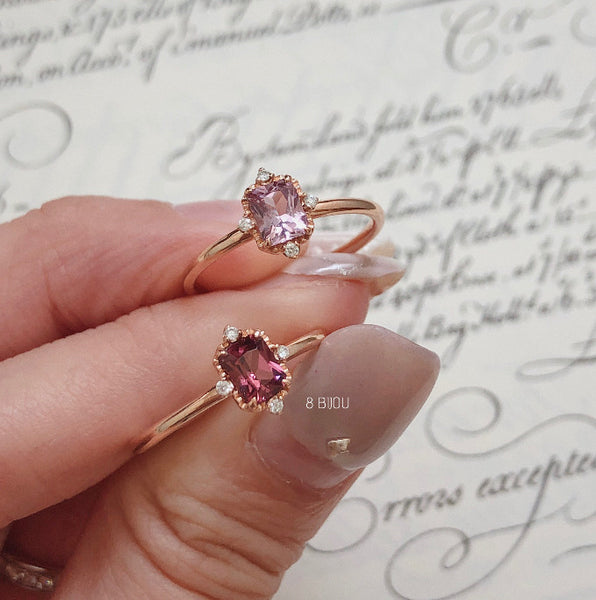 PETITE VINTAGE・18K ROSE GOLD RED SPINEL & DIAMOND RING (4688708501603)