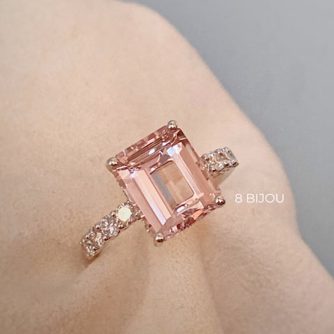 BESPOKE JEWELLERY・18K WHITE GOLD MORGANITE & DIAMOND RING (4689350623331)