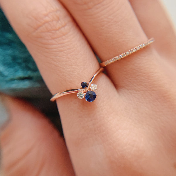 VINTAGE BUBBLE・18K ROSE GOLD SAPPHIRE & DIAMOND RING (4689003184227)