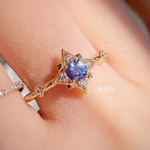 8 STAR・18K SOLID GOLD BLUE SAPPHIRE & DIAMOND RING